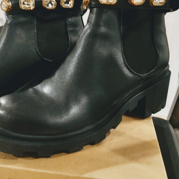 Aqua-Flex 28-Slick Black Smooth Vegan Leather Jewel Boot Size 41/11 - Picture 3 of 8